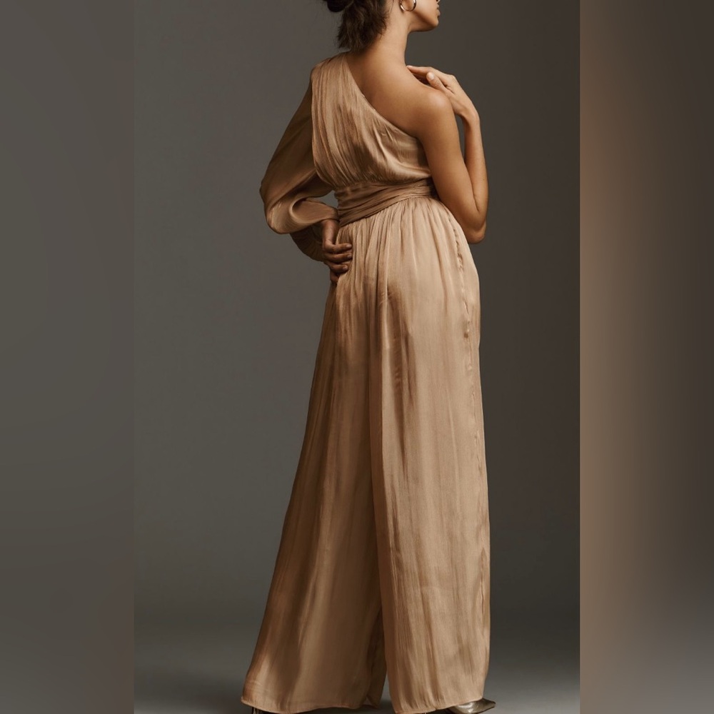 Anthropologie One-Shoulder Metallic Wide-Leg Jumpsuit, Size 4 - Picture 5 of 14